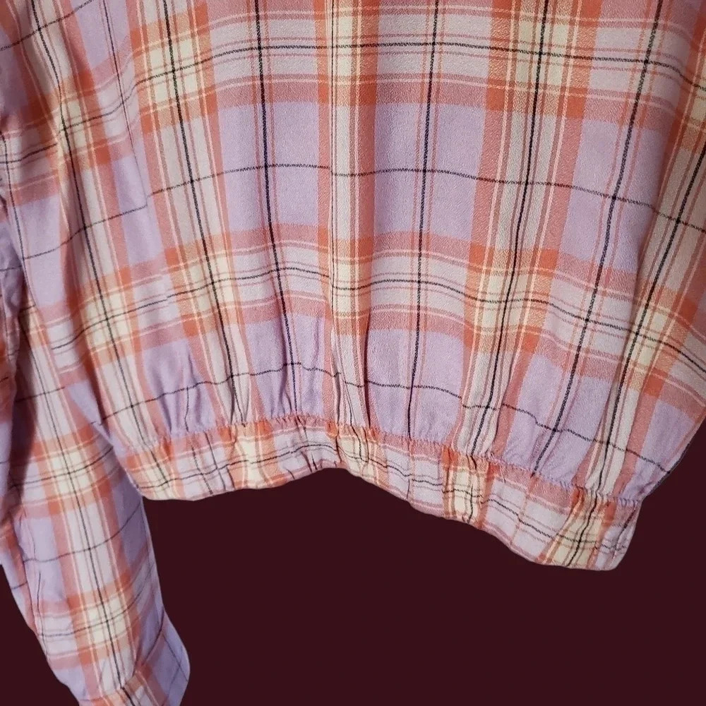 -E & M checked shirt sleeve to roll up size L lilac/pink - Picture 3 of 8